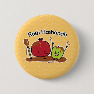 Bóton Redondo 5.08cm Rosh Hashanah pomegranato mel novo judeu