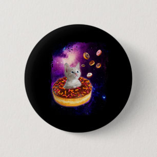 Bóton Redondo 5.08cm Rosquinha De Gato Bestial No Espaço Menina - Gatin