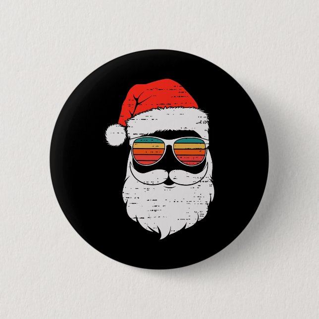 Bóton Redondo 5.08cm Rosto de Papai Noel Retro com Óculos de Sol Natal  (Frente)