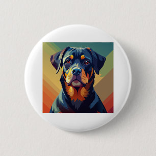 Bóton Redondo 5.08cm Rottweiler de Arte Pop - Retrato Colorido de Cão