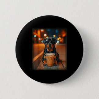 Bóton Redondo 5.08cm Rottweiler engraçado bebendo café gelado amante de