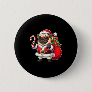 Bóton Redondo 5.08cm Roupa de Natal de Cachorro Pug Engraçado Papai Noe