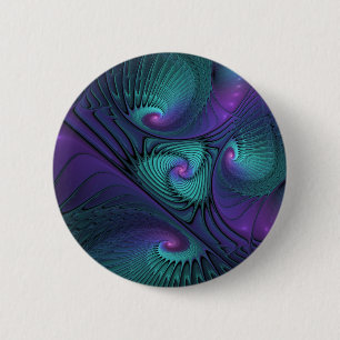 Bóton Redondo 5.08cm Roxo Encontra Turquesa Arte Fractal Abstrata Moder