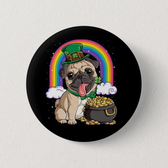 Bóton Redondo 5.08cm Rua Feliz, o botão do cão Pug Dia de Patrick (Frente)