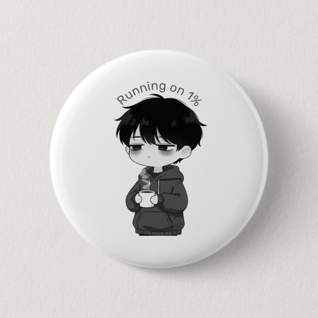Bóton Redondo 5.08cm Running on 1 Percent Relatable Chibi Coffee Illust (Frente)