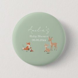 Bóton Redondo 5.08cm Sage Green Woodland Animal Baby Shower 