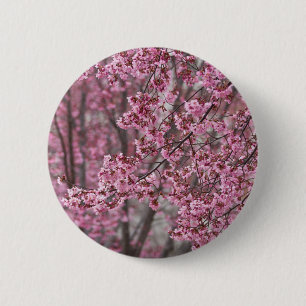 Bóton Redondo 5.08cm Sakura Cherry Blossoms Fluindo Rosa
