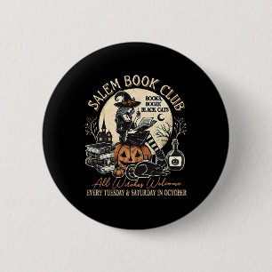 Bóton Redondo 5.08cm Salem Book Club Witch Cat Halloween Spooky Season