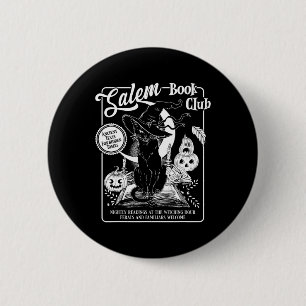 Bóton Redondo 5.08cm Salem Witch Book Club Bookish Retro Halloween Blac