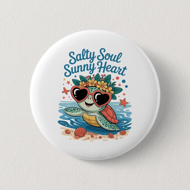 Bóton Redondo 5.08cm Salty Soul Sunny Heart Turtle Summer (Frente)