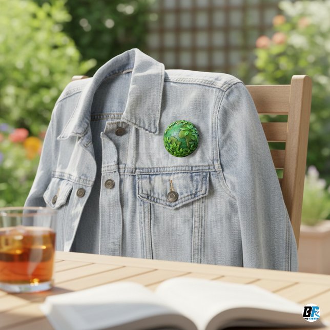 Bóton Redondo 5.08cm "Salvar a natureza" no mundo verde consciência eco (Criador carregado)