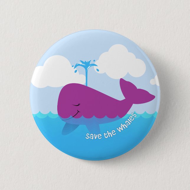Bóton Redondo 5.08cm Salvar o botão bonito das baleias (Frente)