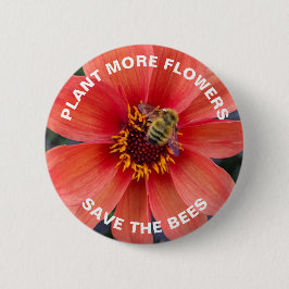 Bóton Redondo 5.08cm Salve as Abelhas Laranja Dahlia Floral