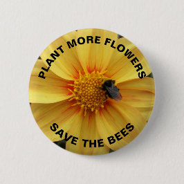 Bóton Redondo 5.08cm Salve o abelhão das abelhas na Flor Amarelo Dahlia