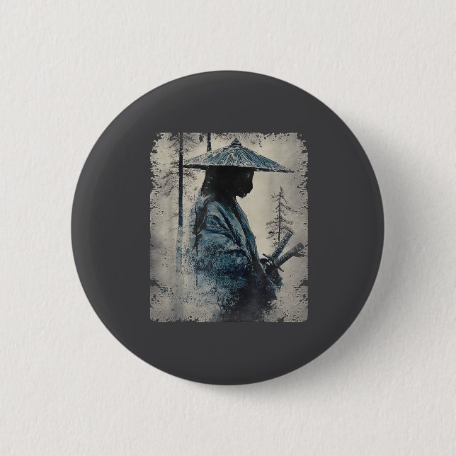 Bóton Redondo 5.08cm Samurai Cat Japanese Art Anime Men Women Kids Grap (Frente)