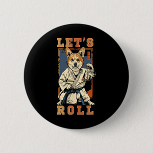 Bóton Redondo 5.08cm Samurai Corgi Em Jiu Jitsu Gi Bjj Life Brasil K