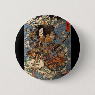 Bóton Redondo 5.08cm Samurai que surfa nas partes traseiras dos