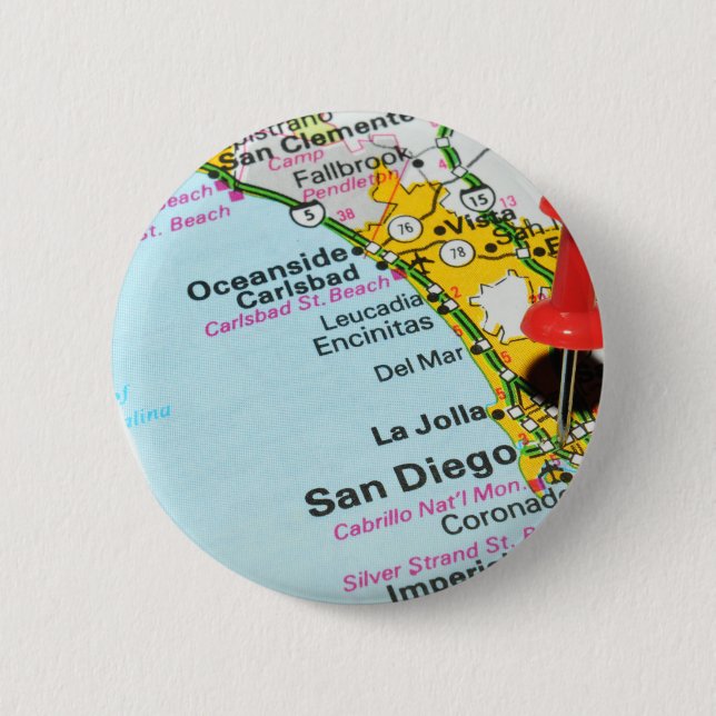 Bóton Redondo 5.08cm San Diego, Califórnia (Frente)