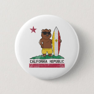 Bóton Redondo 5.08cm San Diego Califórnia Surfista Urso Surfando Homens