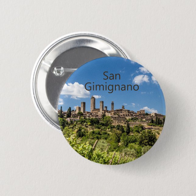 Bóton Redondo 5.08cm San Gimignano Toscânia Itália Panorama Souvenir (Frente & Verso)