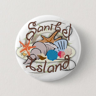 Bóton Redondo 5.08cm Sanibel Island Florida seashell design