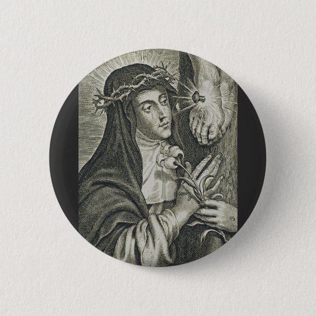 Bóton Redondo 5.08cm Santa Catarina de Siena Crucificação Arte Noir Fé (Frente)