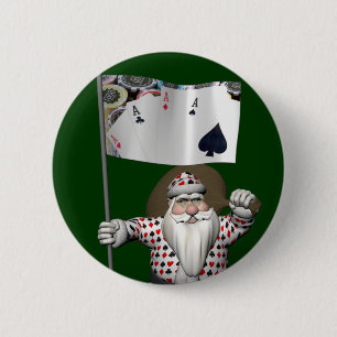 Bóton Redondo 5.08cm Santa Claus ama Jogando Poker