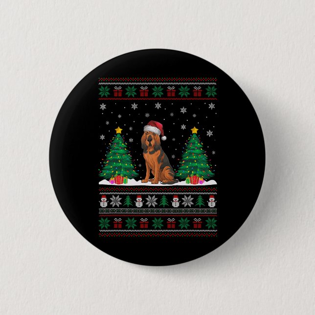 Bóton Redondo 5.08cm Santa Hat Bloodhound Dog Árvore De Natal Ugl (Frente)