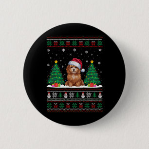 Bóton Redondo 5.08cm Santa Hat Maltipoo Cachorro Árvore de Natal Luz Fe