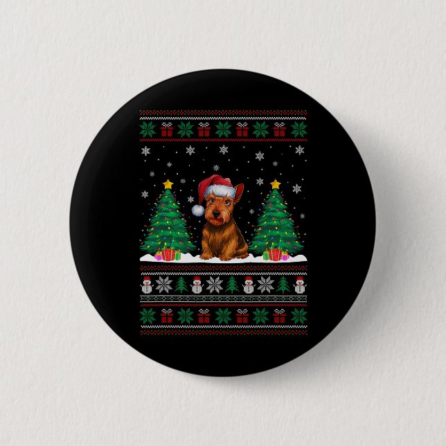 Bóton Redondo 5.08cm Santa Hat Scottish Terrier Dog Xmas Tree Lights Ug (Frente)