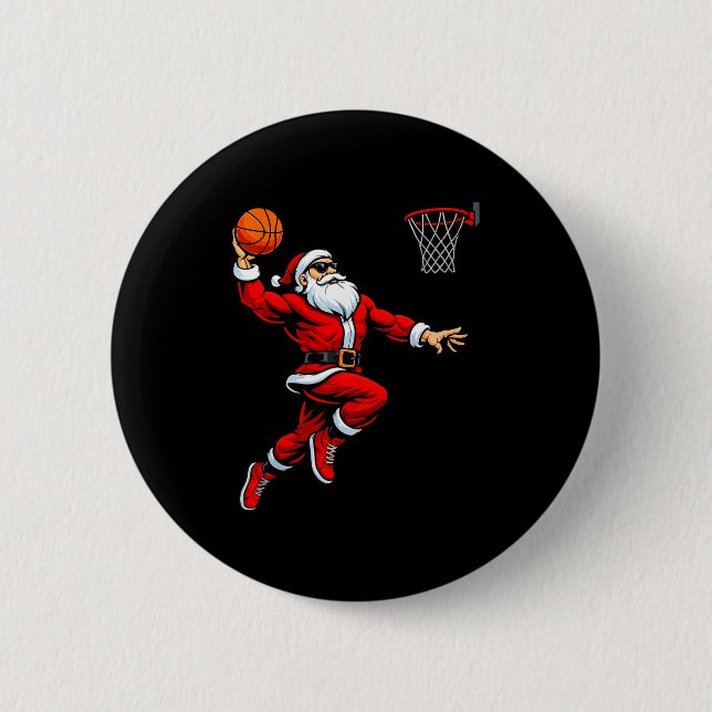 Bóton Redondo 5.08cm Santa Playing Basketball Xmas Funny Christmas Bask (Frente)