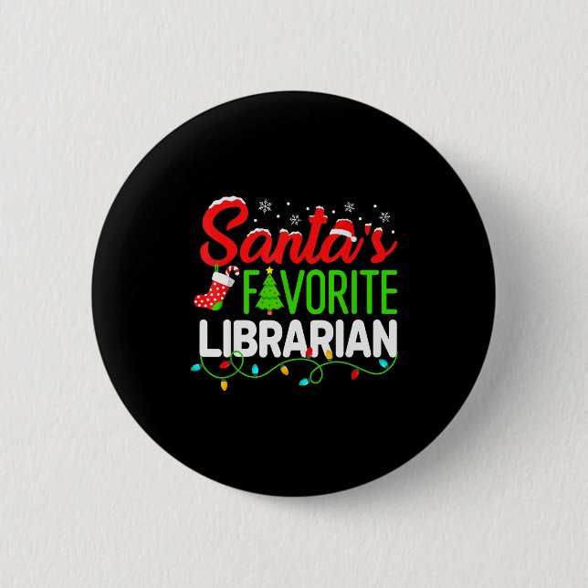 Bóton Redondo 5.08cm Santa's Favorite Librarian Christmas Library Book  (Frente)