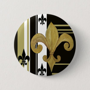 Bóton Redondo 5.08cm Santos Fleur de lis, preto e Dourado