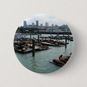 Bóton Redondo 5.08cm São Francisco e Leões Marinhos do Pier 39 Silhueta