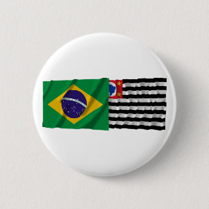Bóton Redondo 5.08cm São Paulo & bandeiras de ondulação de Brasil