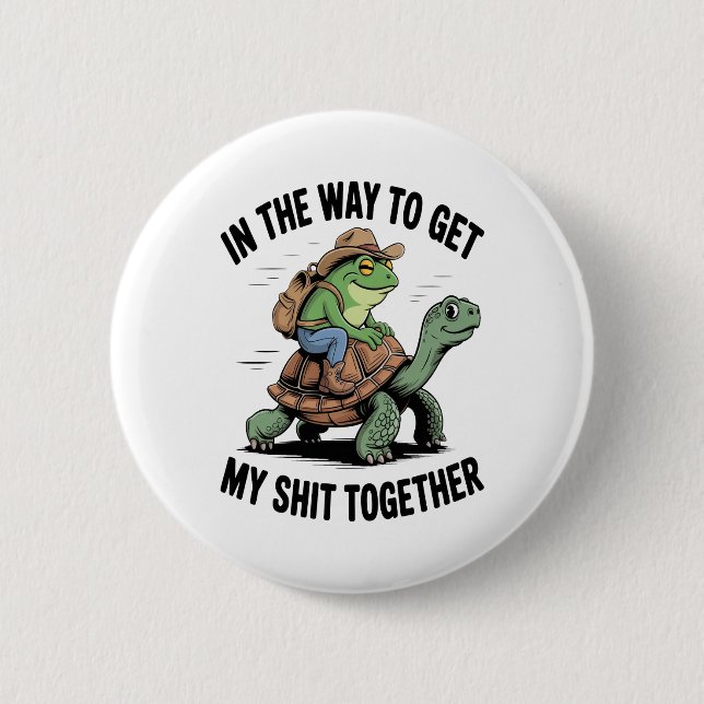 Bóton Redondo 5.08cm Sapo com a tartaruga móvel (Frente)