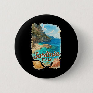 Bóton Redondo 5.08cm Sardenha Itália Aquarela Praia Viagem Lembrança