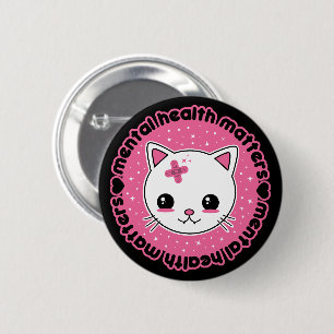 Bóton Redondo 5.08cm Saúde Mental Importa Gato Kawaii