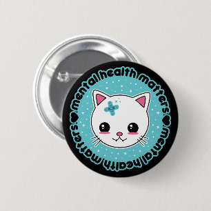 Bóton Redondo 5.08cm Saúde Mental Importa Gato Kawaii
