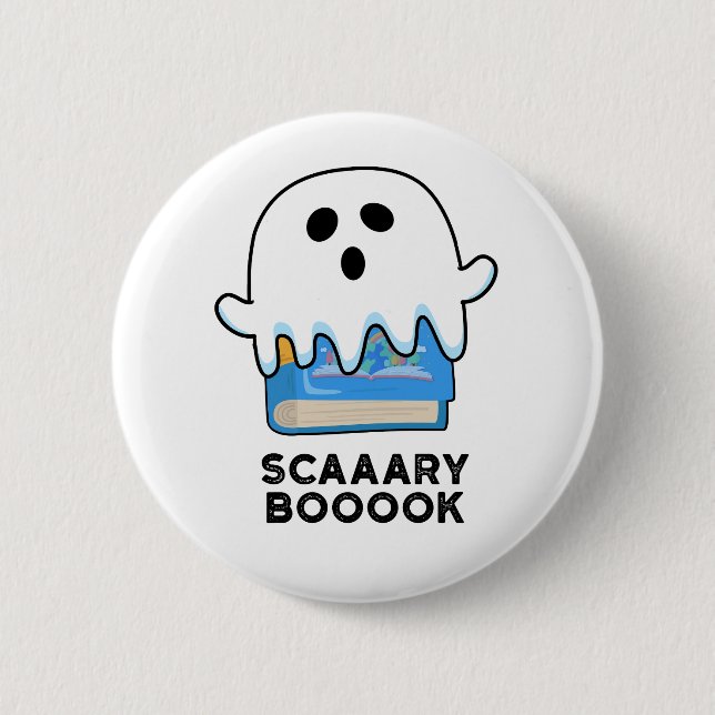 Bóton Redondo 5.08cm Scaaaary Boook Funny Ghost Book Pun (Frente)