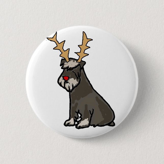 Bóton Redondo 5.08cm Schnauzer engraçado com Natal dos Antlers da rena (Frente)