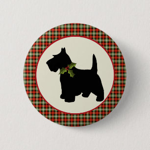 Bóton Redondo 5.08cm Scottie Dog Xadrez de Natal