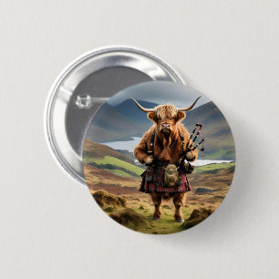 Bóton Redondo 5.08cm Scottish Highland Cow Bagpiper,