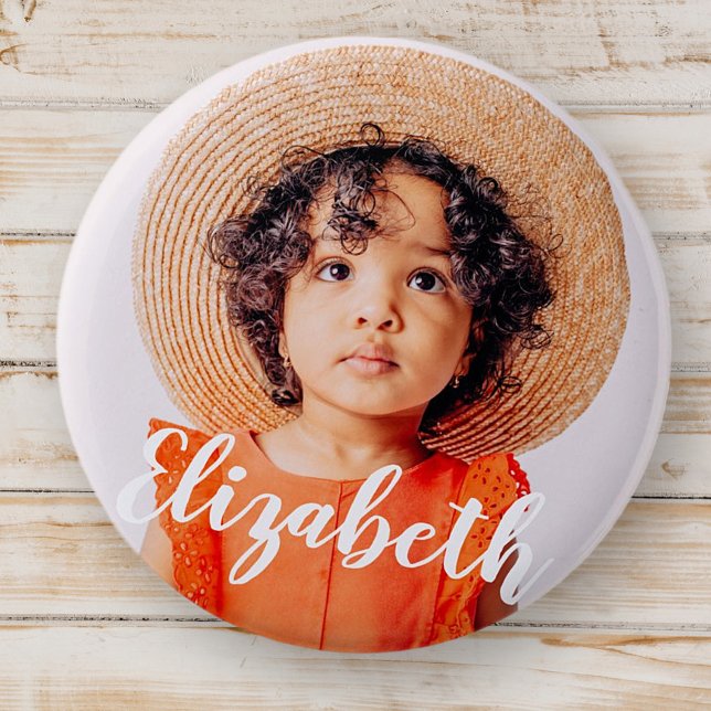 Bóton Redondo 5.08cm Script simples moderno adicione seu nome e foto (Criador carregado)