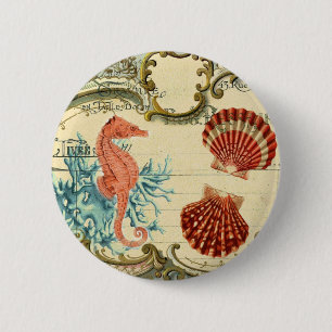 Bóton Redondo 5.08cm seashell seacavalo francês moderno e florescente