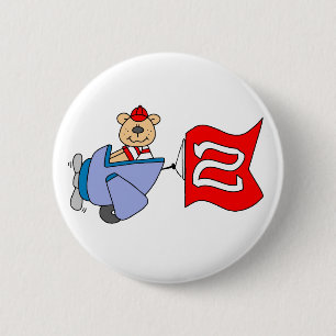 Bóton Redondo 5.08cm segundo aniversário de Urso Piloto