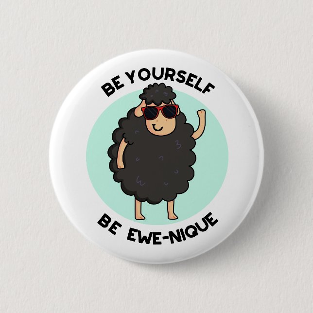 Bóton Redondo 5.08cm Seja Você Mesma, Ewenique Engraçada Ovelha. (Frente)