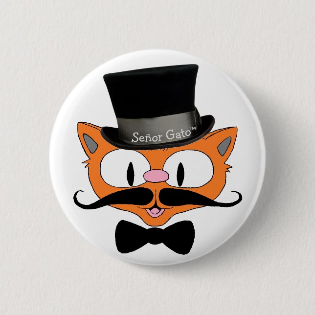 Bóton Redondo 5.08cm Senhor Gato™ bigode de topo e Arco Gato de empate (Frente)