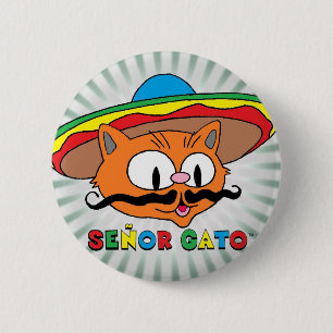 Bóton Redondo 5.08cm Señor Gato (Gato de Bigode Cartoon) com Sombrero