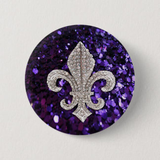 Bóton Redondo 5.08cm Sequins da flor de lis da jóia da faísca roxos